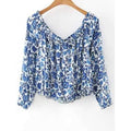Fashion Off The Shoulder Long Sleeve Printed T-Shirt For Women - Blue M