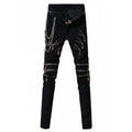 Zip-Up Embellished Design Zipper Fly Narrow Feet Pants For Men - Black 31