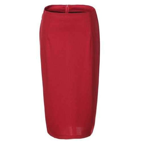 OL High Waist Pure Color Bodycon Skirt For Women - Red L