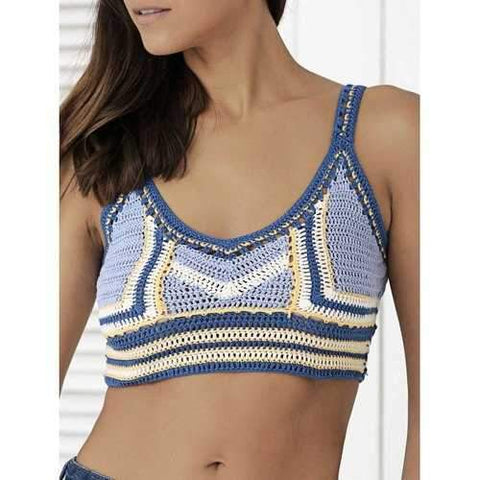 Alluring Lace-Up Back Crochet Cami Crop Top For Women - Blue One Size