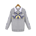 Flat Collar Printed Zippered Sweatshirt - Gray 4xl