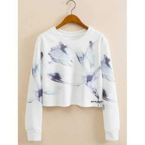 Abstract Ink Panting Cropped Long Sleeve Sweatshirt - White L