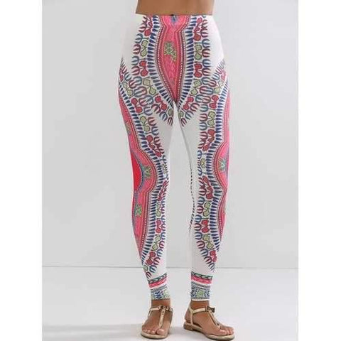 Ethnic High Waisted Workout Leggings - White L