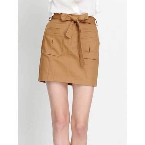 Pocket Design Bowknot Tied Skirt - Khaki L