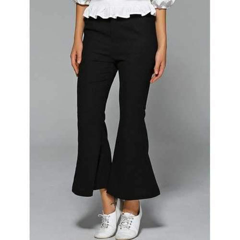 High Waisted Fitted Boot Cut  Pants - Black M