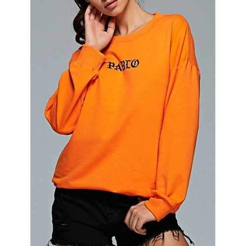 Active Round Neck Long Sleeve Letter Print Sweatshirt - Orange M