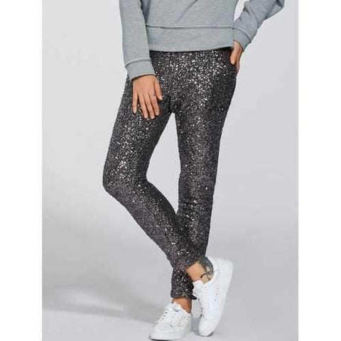 Shiny Sequins Pants - Silver S