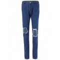 High-Waisted Broken Hole Jeans - Denim Blue L