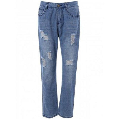 Pocket Design Distressed Jeans - Denim Blue S