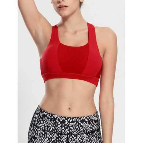 Criss Cross Backless Padded Push Up Sporty Bra - Red S