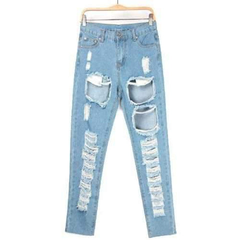 Broken Hole Pocket Design Slimming Jeans - Denim Blue M