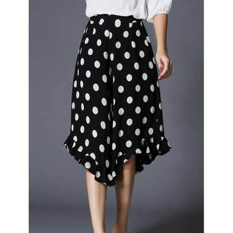 Polka Dot Capri Dressy Palazzo Flowy Pants - White And Black S