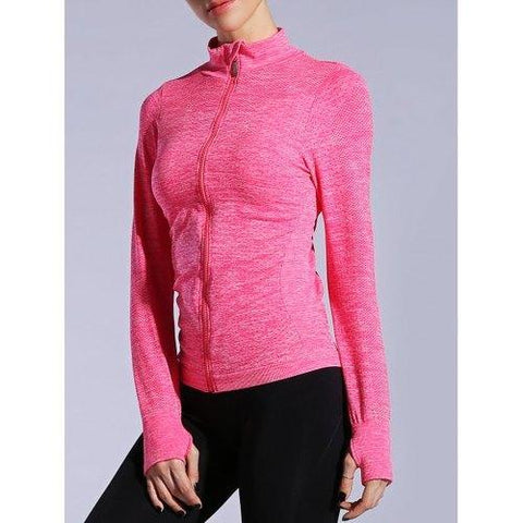 Zip Up Slimming Sporty Running Jacket - Watermelon Red L