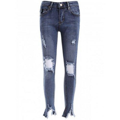 Ripped BF Ankle Pencil Jeans - Denim Blue 30