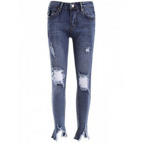 Ripped BF Ankle Pencil Jeans - Denim Blue 30