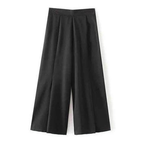 Elastic Waist Pleated Chiffon Pants - Black S