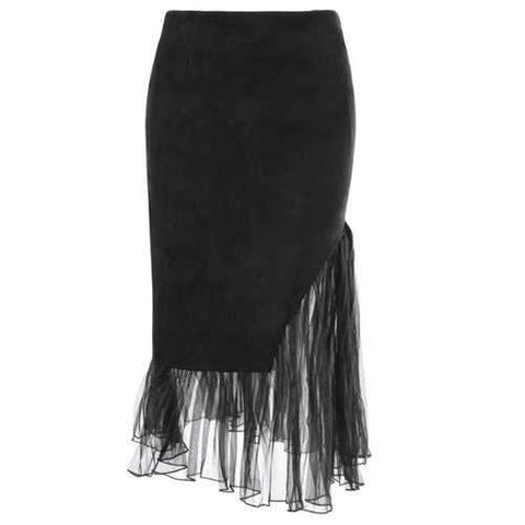 Tulle Insert Faux Suede Skirt - Black M