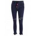 Raw Edge Ripped Drawstring Jeans - Blue S