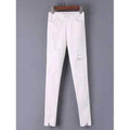 Slimming Frayed Broken Hole Ankle Cigarette Pants - White S