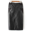 PU Leather Patchwork Midi Pencil Skirt - Black S