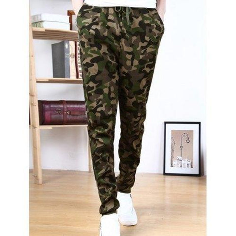 Lace-Up Camouflage Beam Feet Jogger Pants - Camouflage Xl