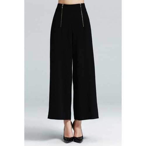 Wide Leg High Waist Pants - Black S