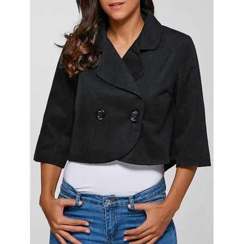 3/4 Sleeves Buttoned Jacket - Black M