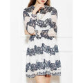 Floral Jacquard Openwork Lace Swing Dress - Blue And White S