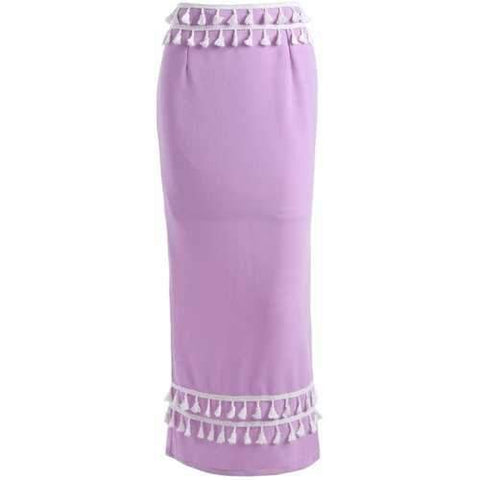 Tasselled Long Skirt - Purple Xl