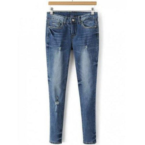 Pocket Design Skinny Ripped Jeans - Denim Blue M