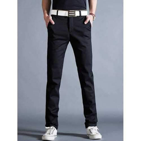 Straight Leg Mock Pocket Casual Chino Pants - Black 38