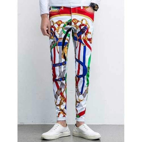 Slim-Fit Colorful Abstract Printed Pants - 38