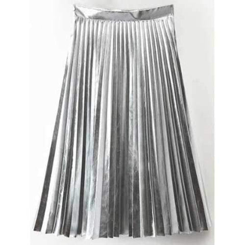 Accordion Pleat PU Leather Skirt - Silver S