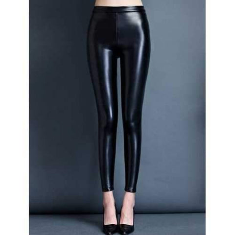 Stretchy Faux Leather Skinny Slimming Pants - Black S