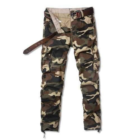 Zipper Fly Straight Leg Camouflage Pockets Embellished Cargo Pants - Khaki 38