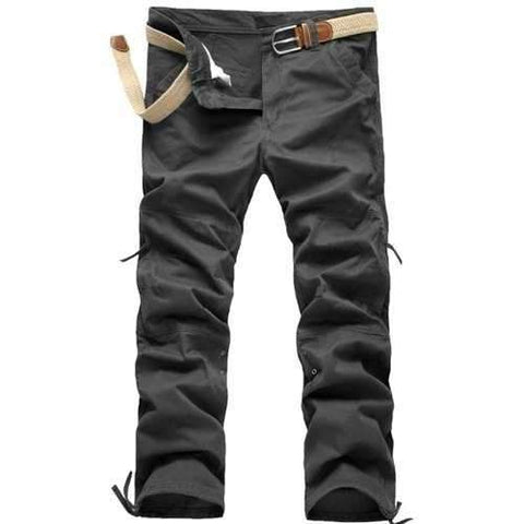 Zipper Fly Straight Leg Splicing Pockets Cargo Pants - Gray 34