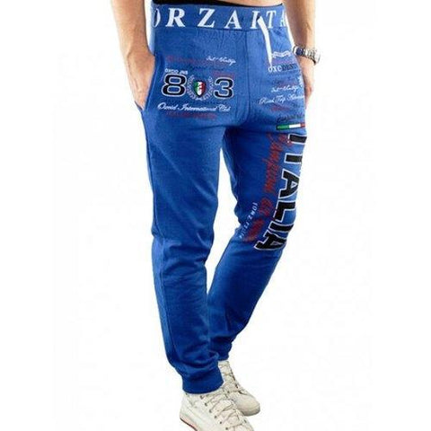 Italia Printed Drawstring Waist Jogger Pants - Blue M