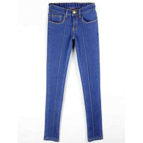 Elastic Waist  Fleece Mid Waisted Jeans - Blue M