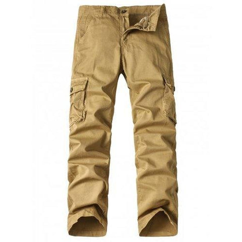 Zipper Fly Pockets Design Straight Leg Cargo Pants - Khaki 38