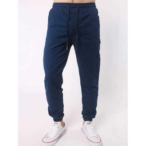 Number Embroidered Zipper Bmbellished Chino Jogger Pants - Deep Blue L