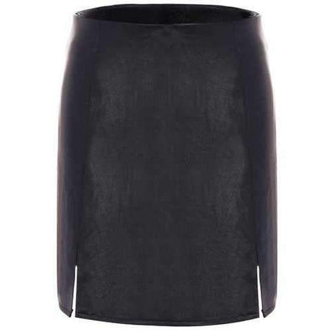 Slit PU A-Line Skirt - Black S