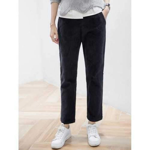 Elastic Waist Corduroy Ninth Pants - Black Xl