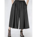 Drawstring Pleated Front Wide Leg Pants - Black One Size