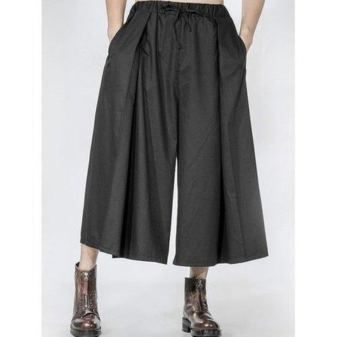 Drawstring Pleated Front Wide Leg Pants - Black One Size