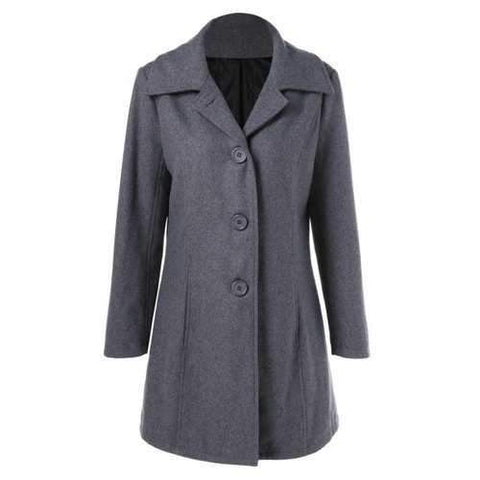 Button Up Vertical Pockets Woolen Coat - Gray L