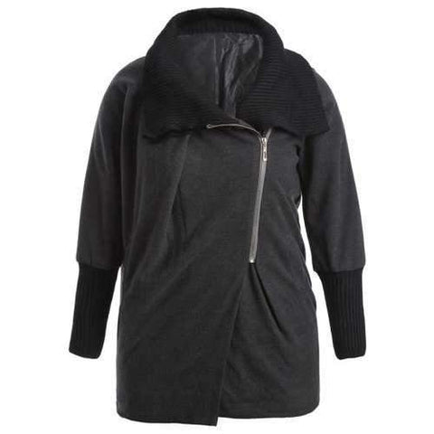 Fur Collar Zip-Up Woolen Coat - Deep Gray 3xl