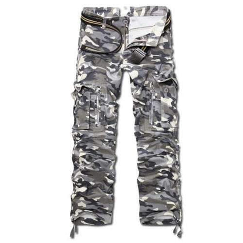 Camo Multi Pockets Zippered Cargo Pants - Gray 38