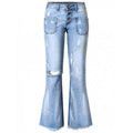 Broken Hole with Pockets Buttoned Jeans - Blue 34