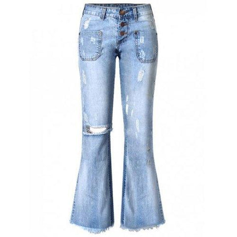 Broken Hole with Pockets Buttoned Jeans - Blue 34