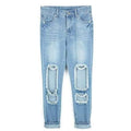 Destroyed Ripped  Pencil Jeans - Light Blue S